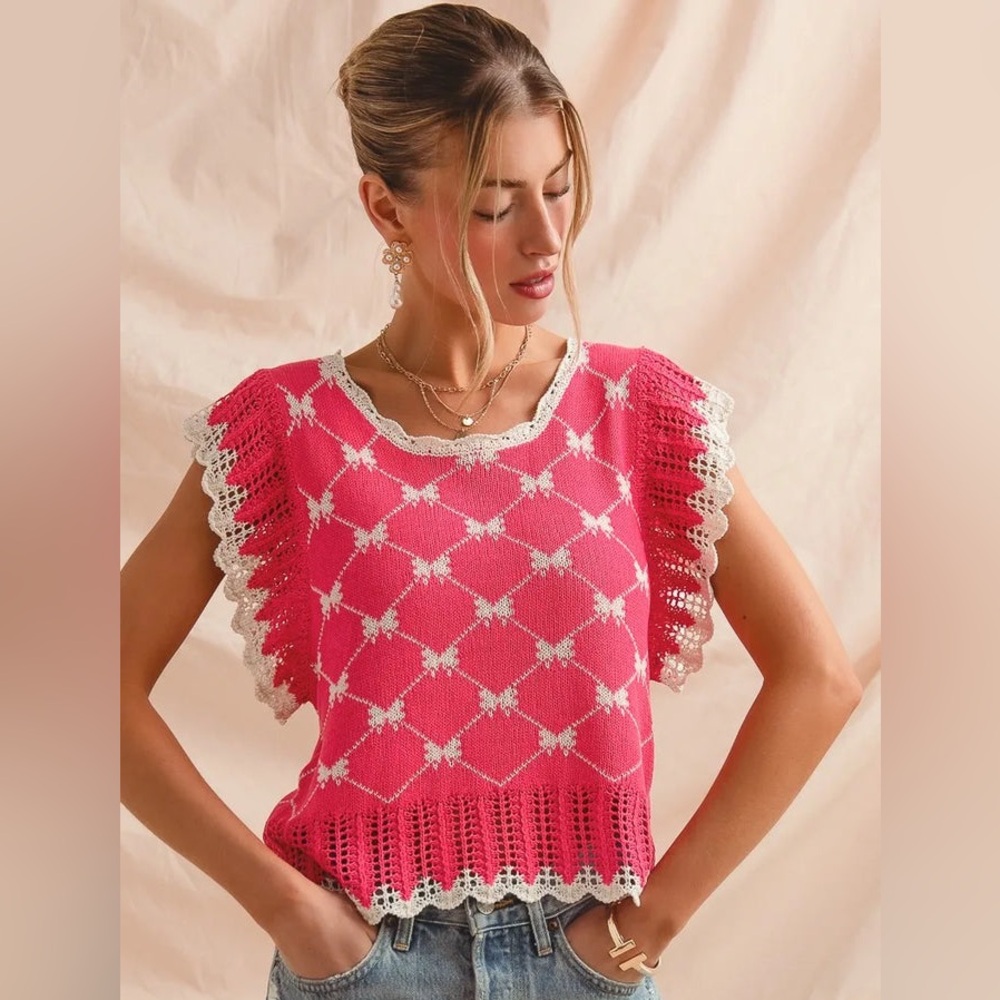 Pink and White Crochet Blouse